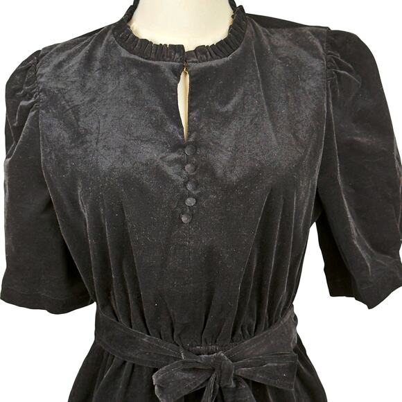 Draper James M Puff Sleeve Tiered Ruffle Neck Button Micro Corduroy Belted Dress - Picture 4 of 11